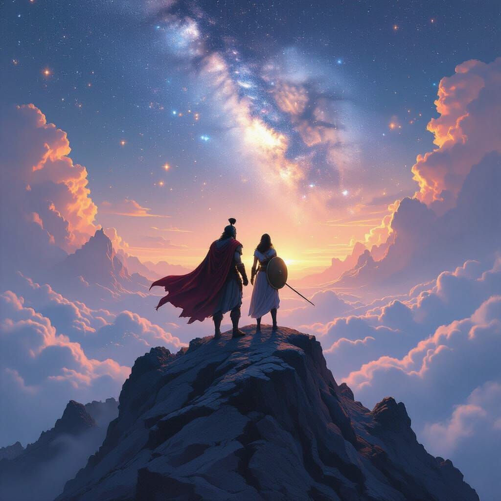 Ares and Athena on Mountain, Fantasy Concept Art