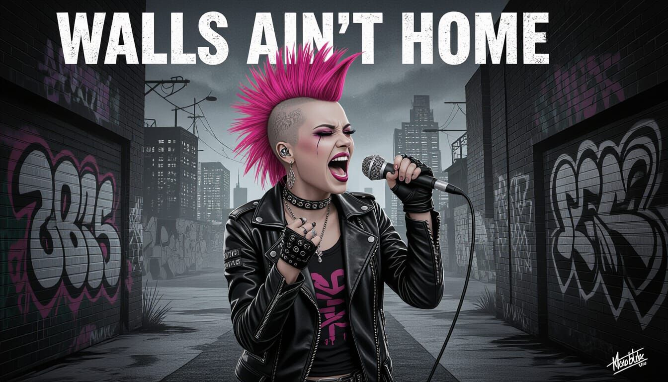 Emo Goth Singer in Urban Dystopia