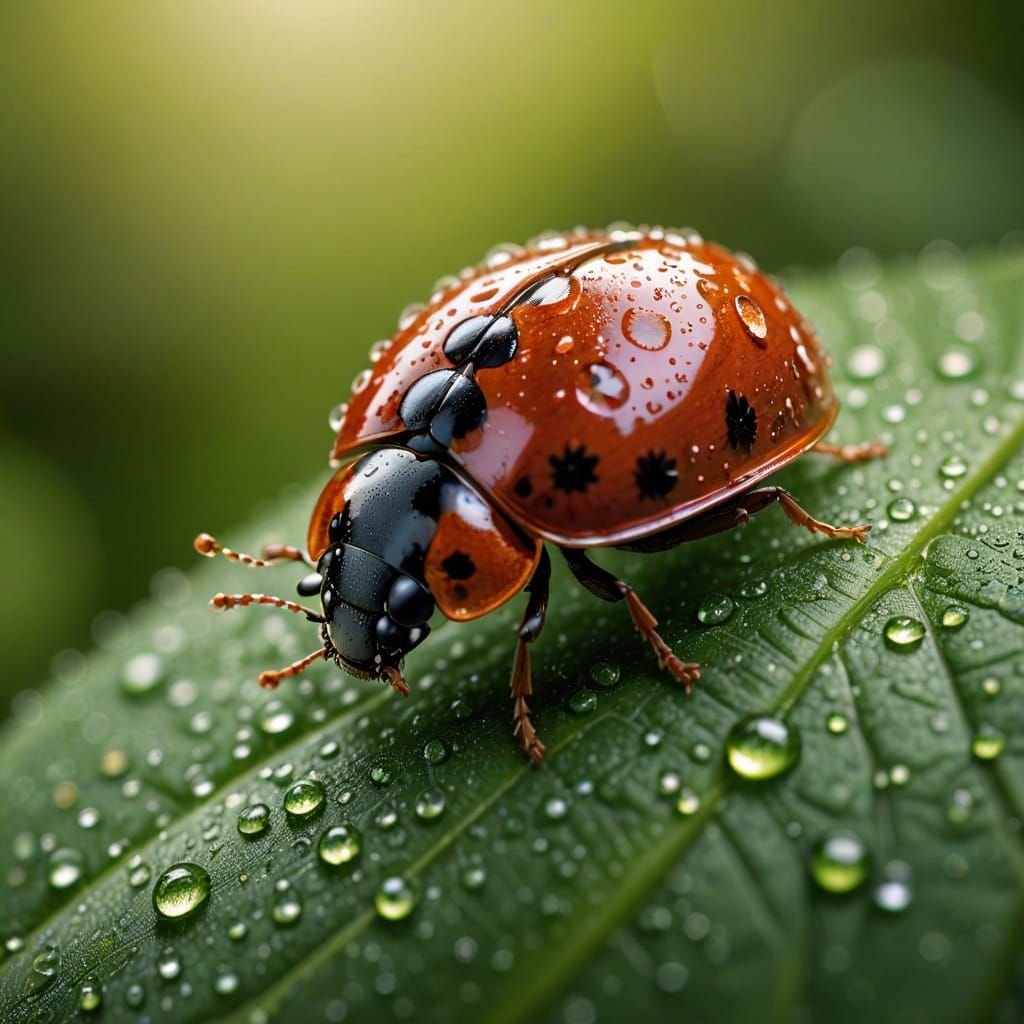 Vibrant Ladybug on a Green Leaf in Macro Photography