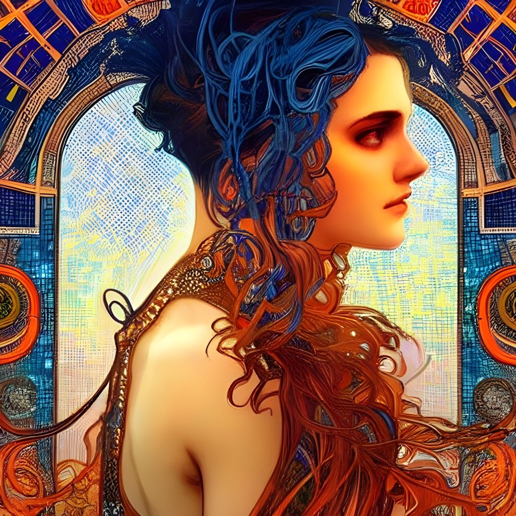 Mystical Mosaic Woman Portrait in Art Nouveau Style