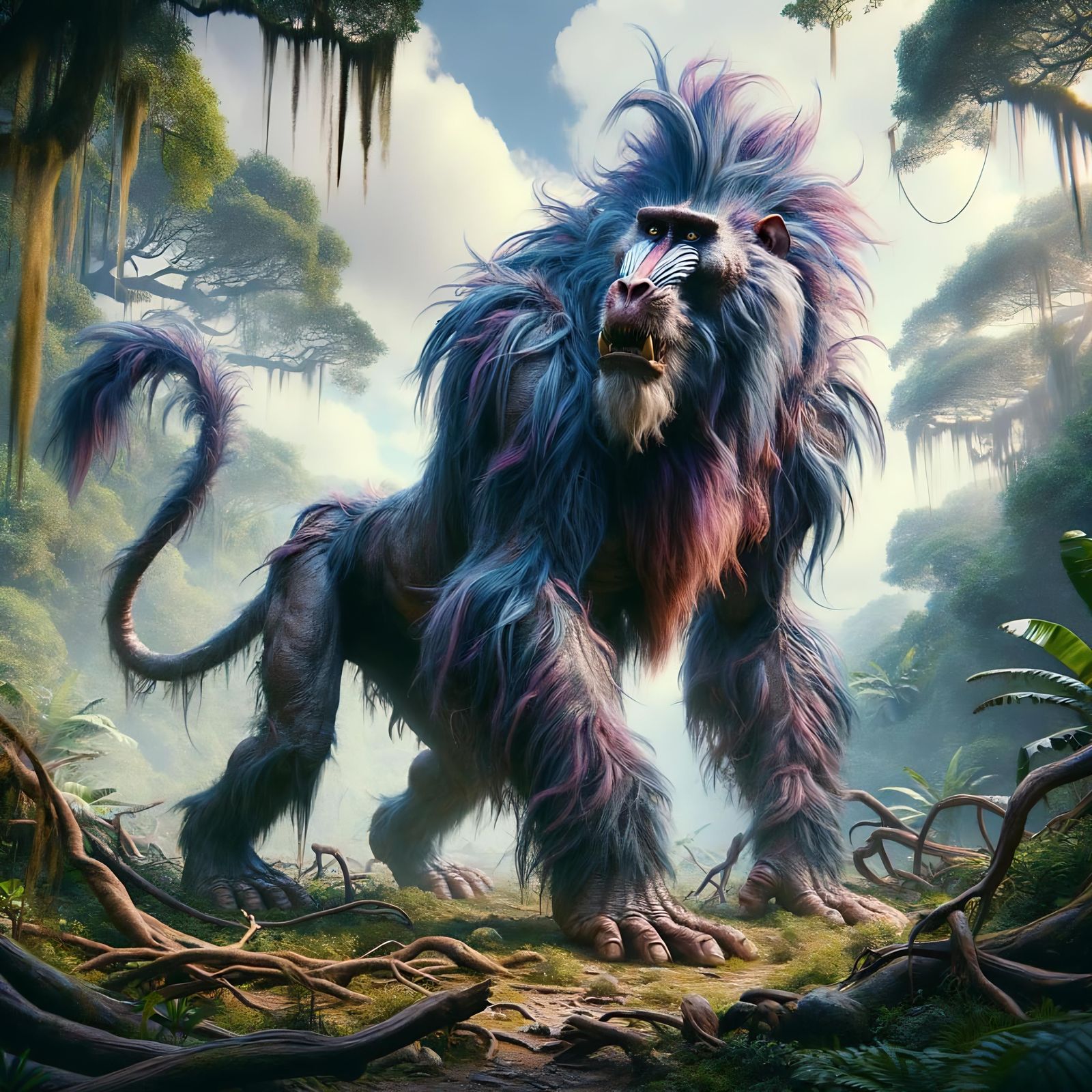 Fantasy Jungle Monster: Baboon-like Beast in Epic Scene