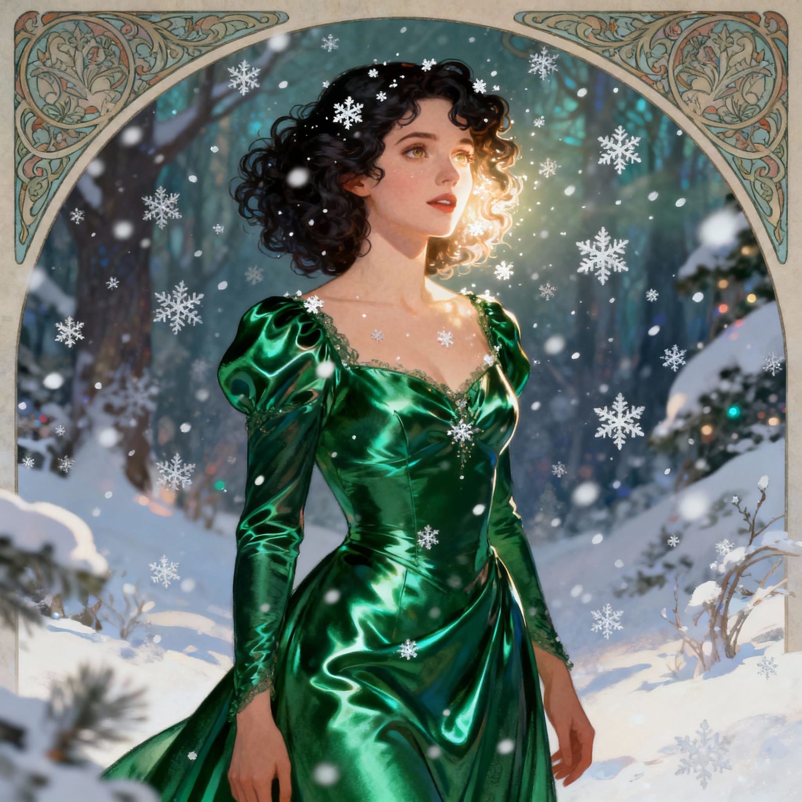 Sabrina Spellman in Emerald Dress in Winter Wonderland