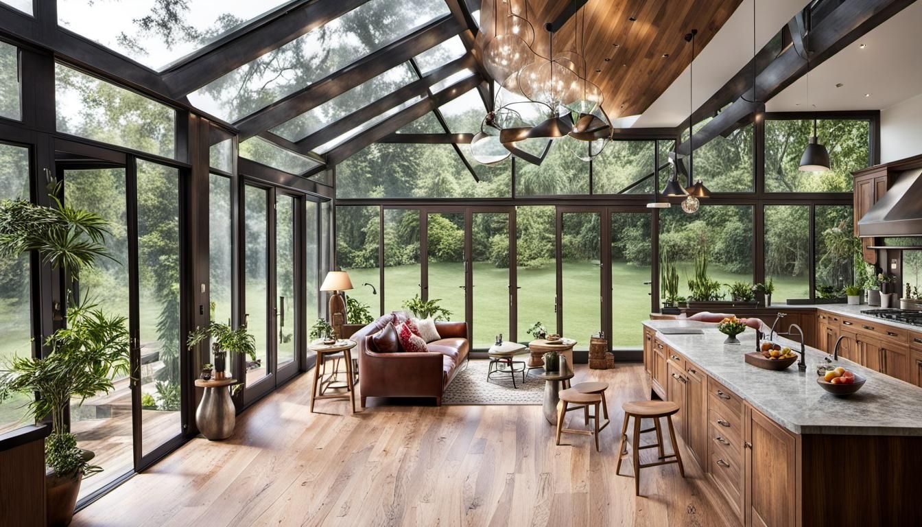 Bright Single-Story House with Glass Walls