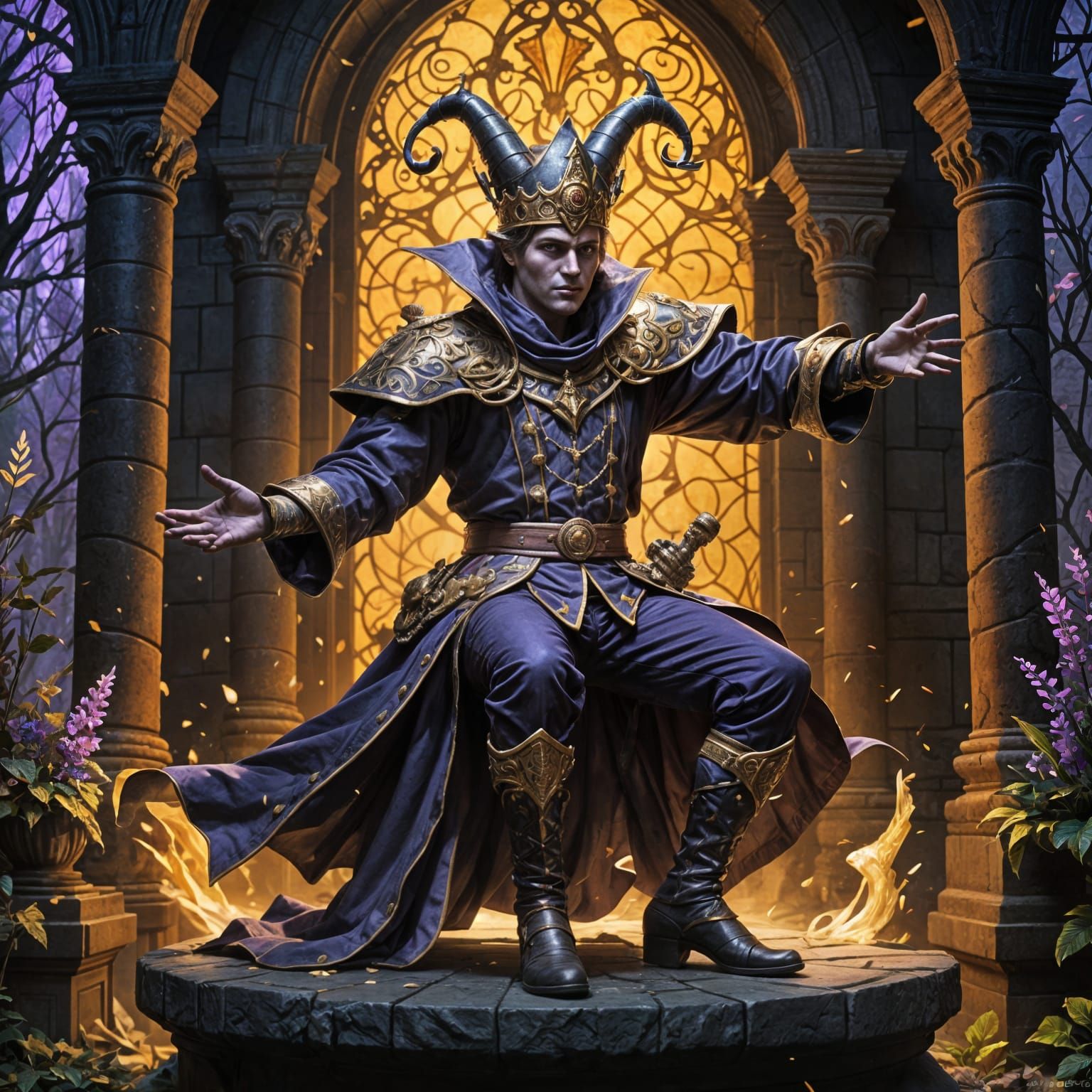 The Dark Fantasy Court Jester in Regal Performance