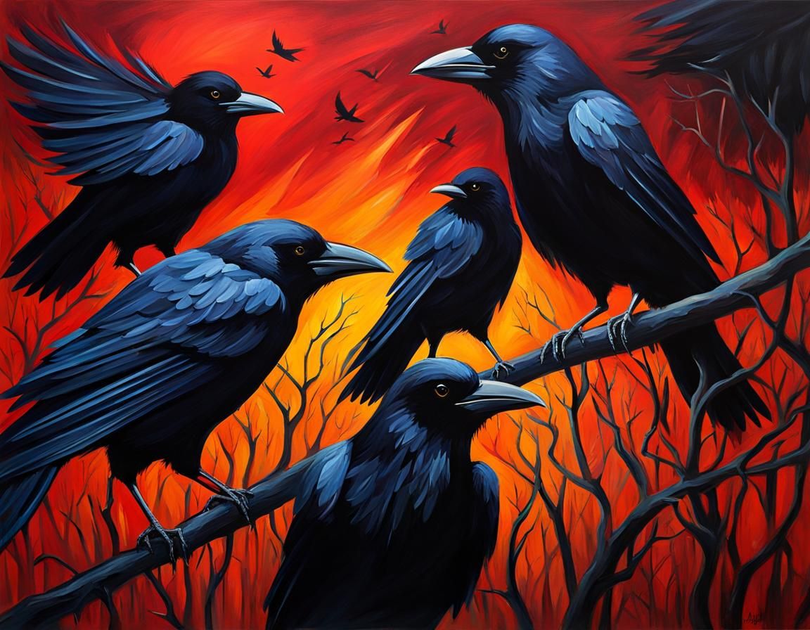 Expressionistic Murder of Crows in Flight