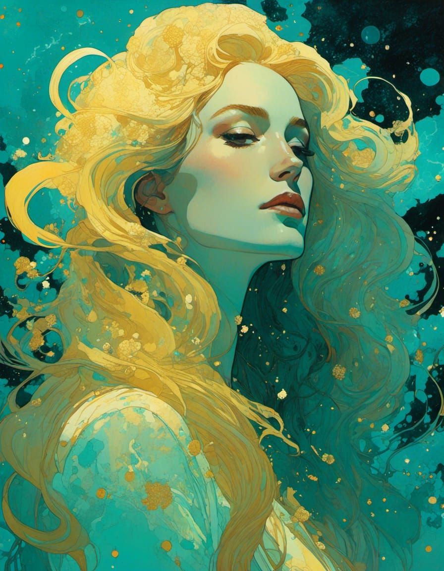 Ethereal Galactic Priestess Portrait in Gouache Style