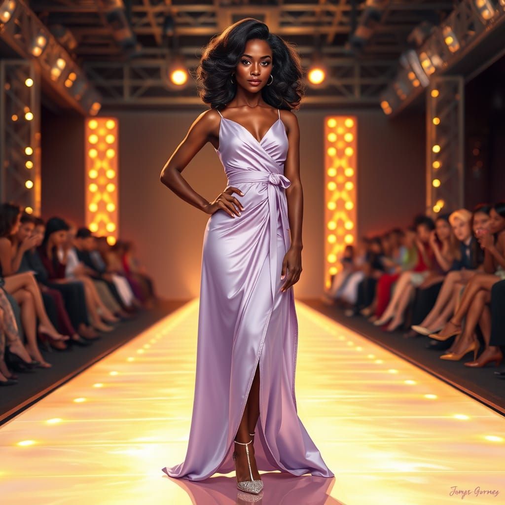 Glamorous African American Woman Striking a Pose on a Golden...