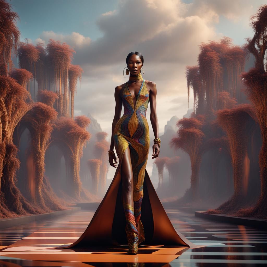 Naomi Campbell Runway Walk: Detailed Matte Painting