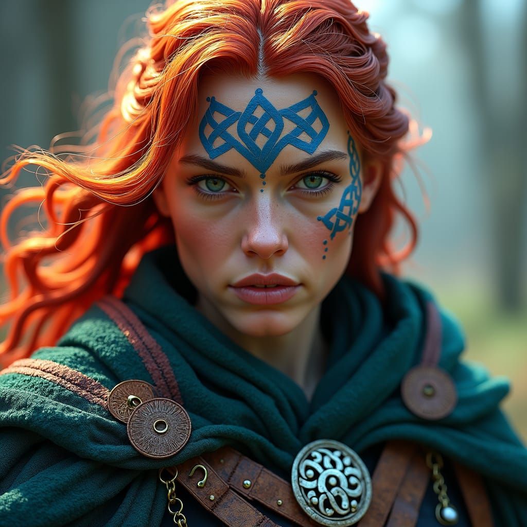 Fierce Celtic Warrior with Blue Face Paint