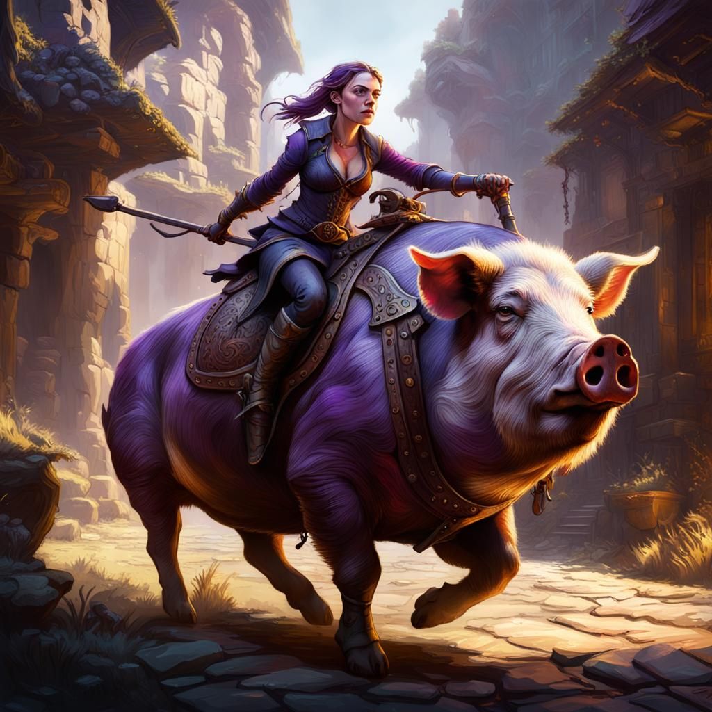 Dark Fantasy Annalena Baerbock Riding a Pig Masterpiece