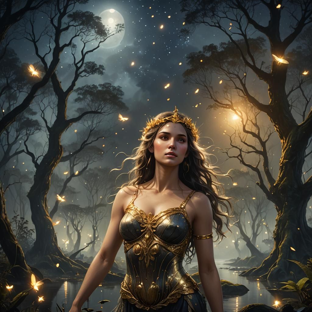 Aphrodite in Misty Forest: Fantasy Concept Art