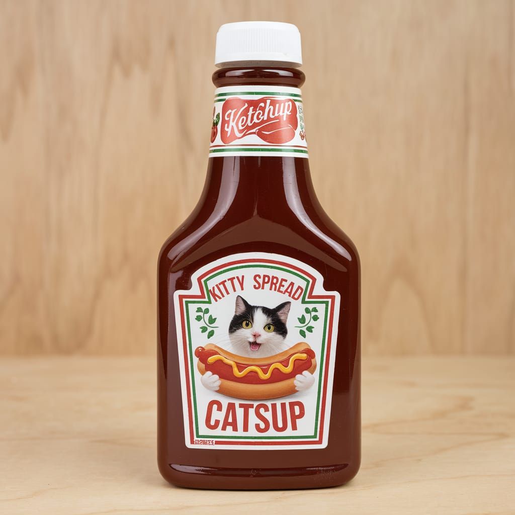Kitty Spread Catsup Bottle with Cat Graphic