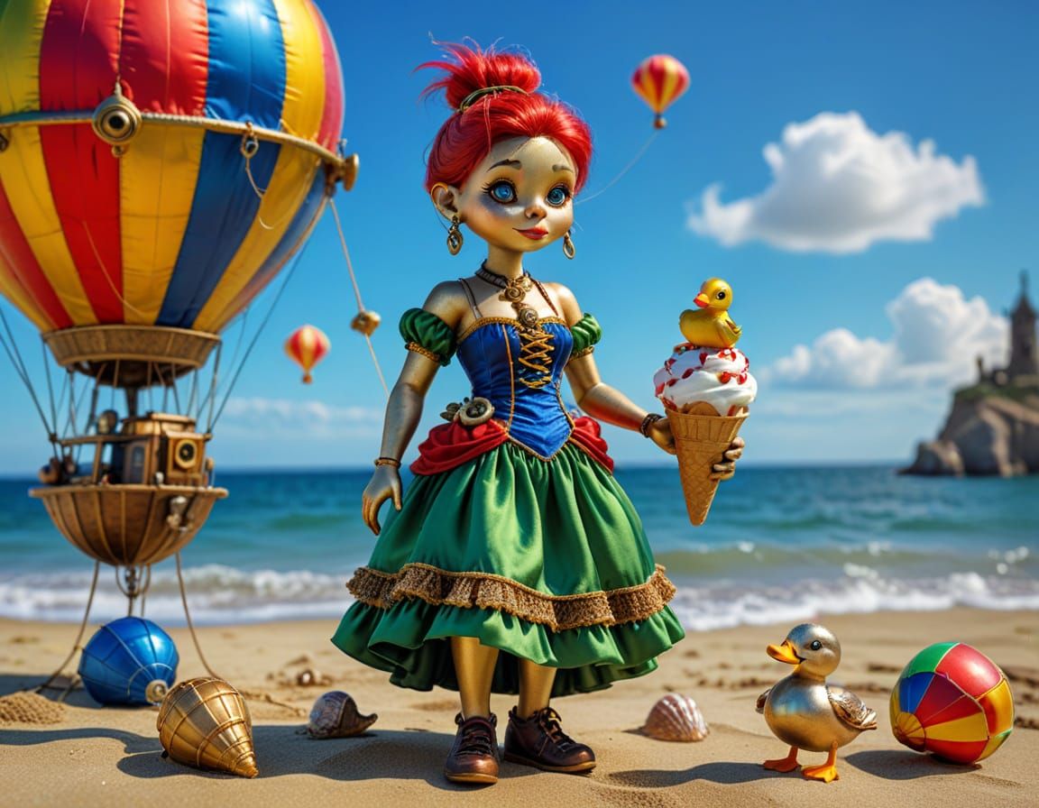 Steampunk Troll on Beach Vacation in 3D Photography