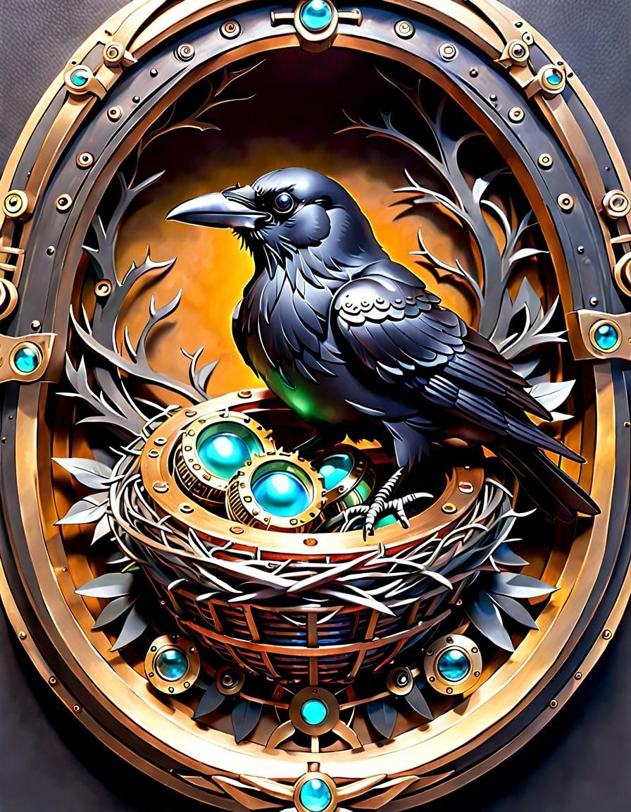 Steampunk Raven Nest in Detailed Style