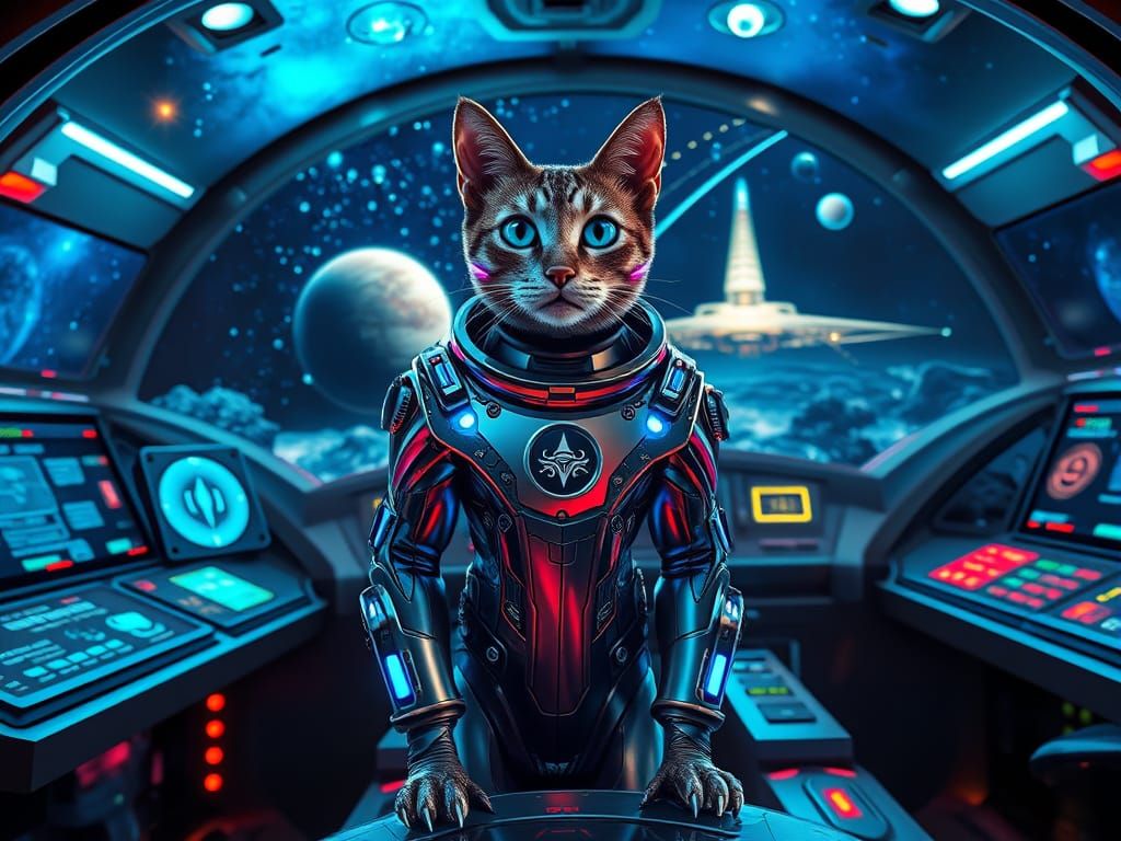 Galactic Feline Commander in Cosmic Command Centre