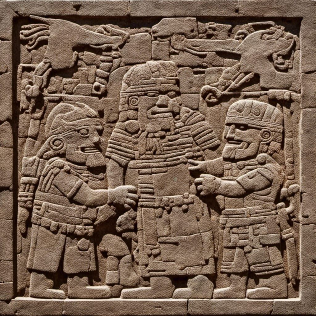 Dwarves and Titans Battle in Ancient Stone Relief