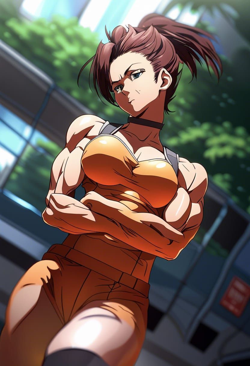 Anime Muscle Woman in SNK Style: Detailed 3D Artwork