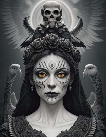 Grotesque Skull Mountain with Gothic Spires and Cosmic Sky