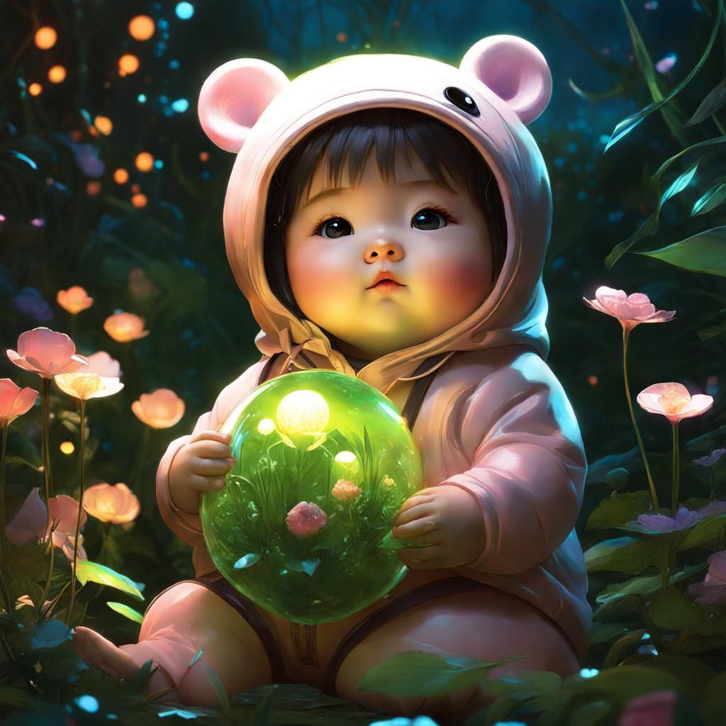 Adorable Cub in Bioluminescent Garden