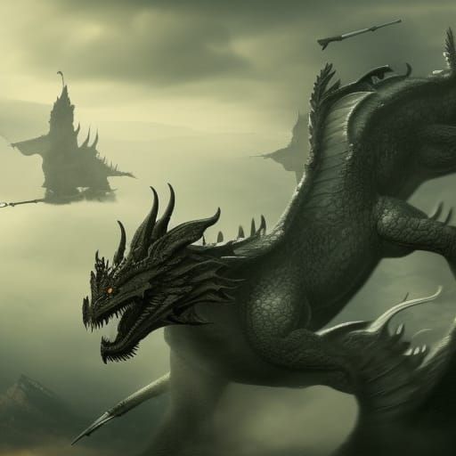 Epic Dragon War Digital Matte Painting