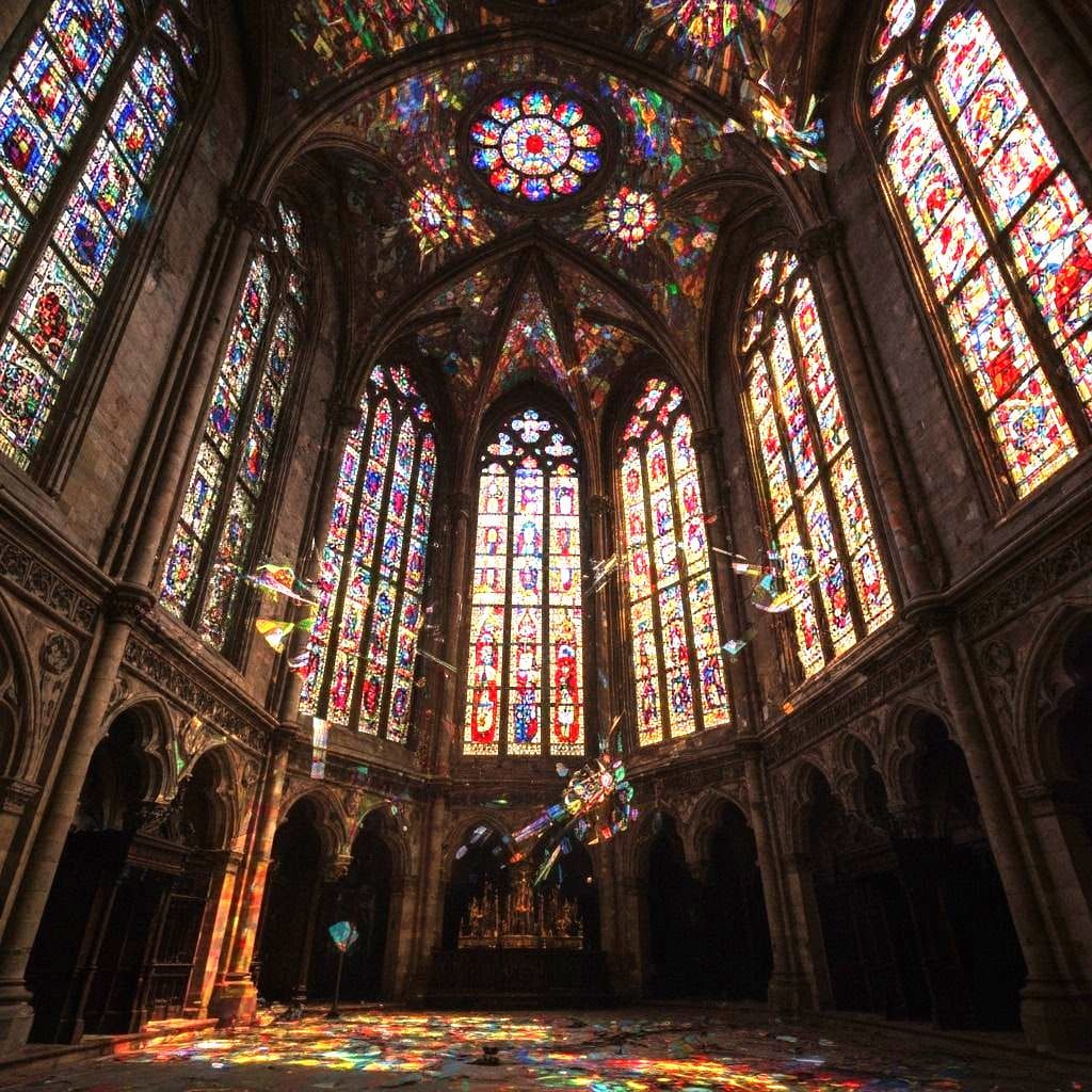 Surreal Cathedral Dissolving into Light and Color