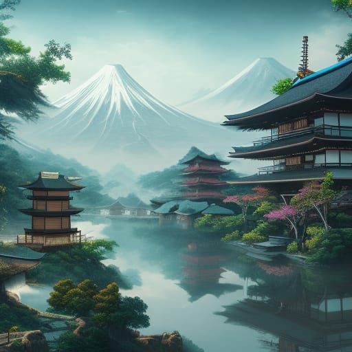 Detailed Matte Painting of Japan in Fantasy Style