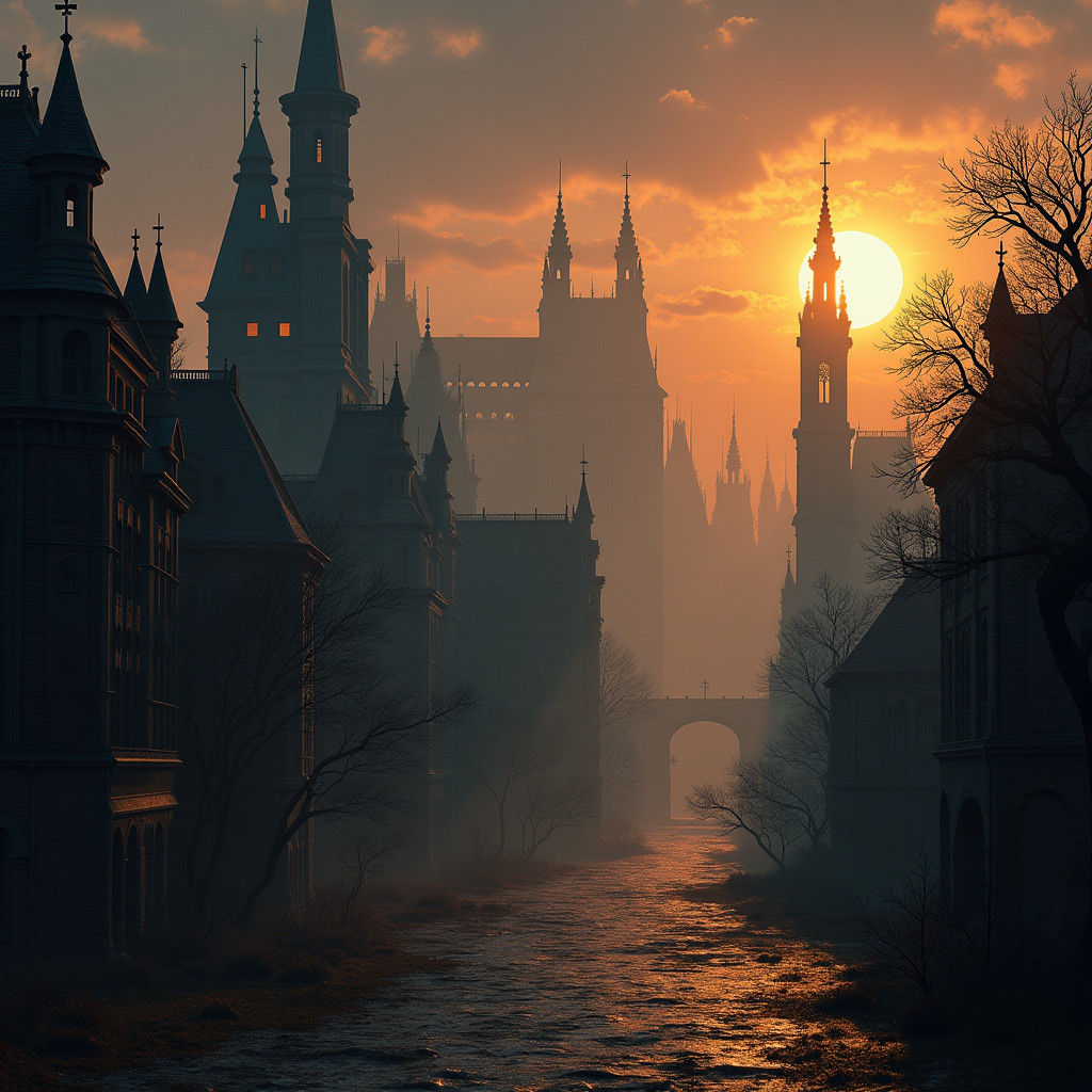 Serene Gothic Cityscape Before Zombie Apocalypse