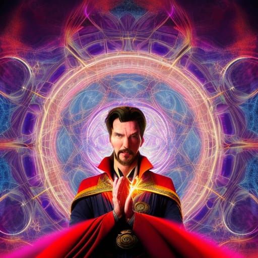 Doctor Strange Meditating in Psychedelic Cosmic Realm