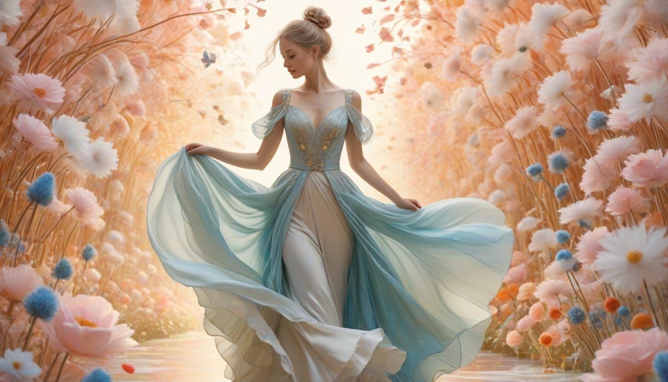 Ethereal Swan-Inspired Fashion Illustration in Whimsical Wat...