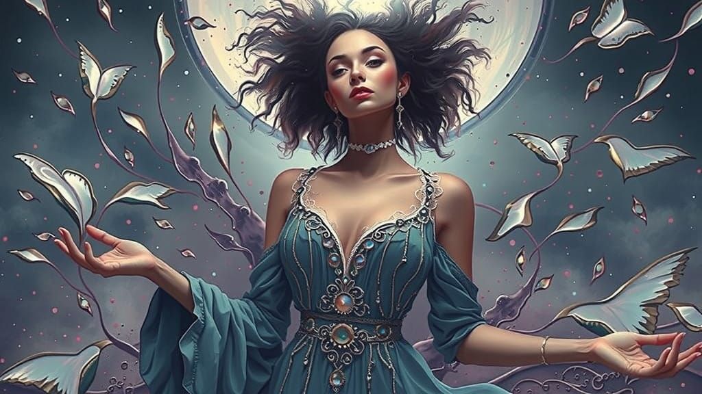 Surreal Ocean Sunset in Symbolist Style with Sensual Organic...