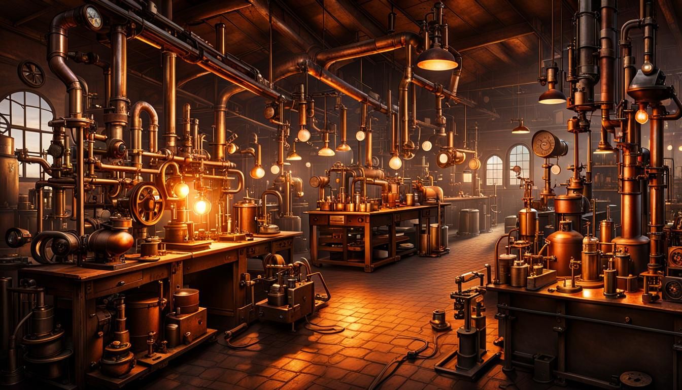 Steampunk Mad Scientist Lab with Victorian Interior