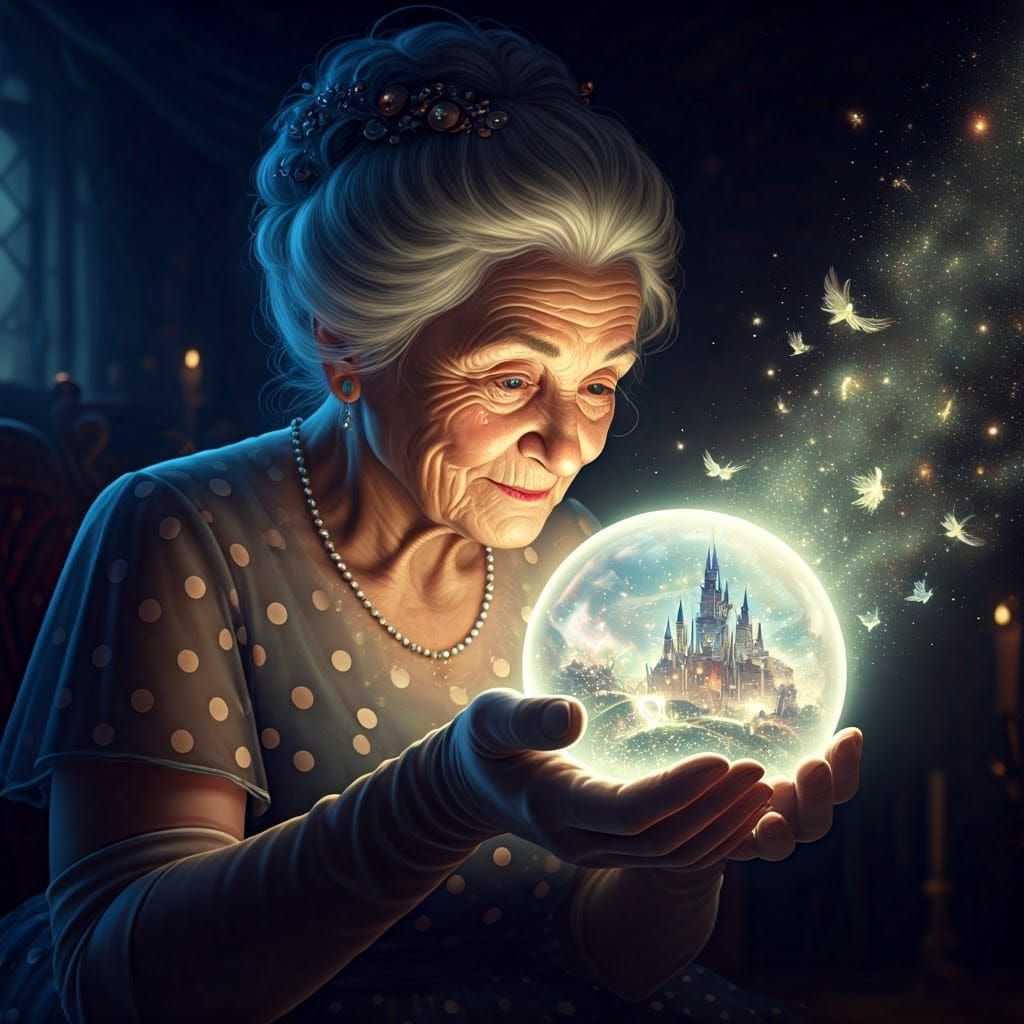Enchanted Orb: Elderly Woman Conjures Fantasy World