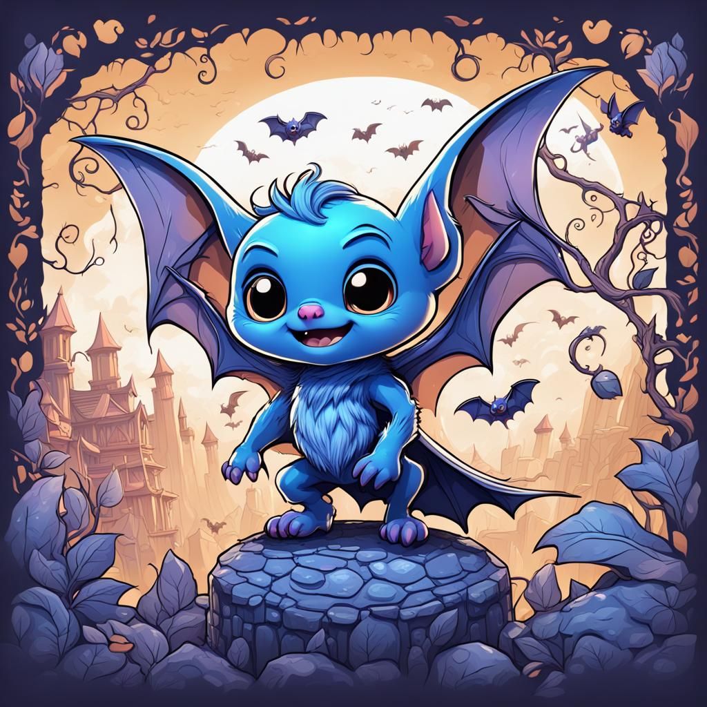 Cute Bat Coloring Page in Detailed Matte Style