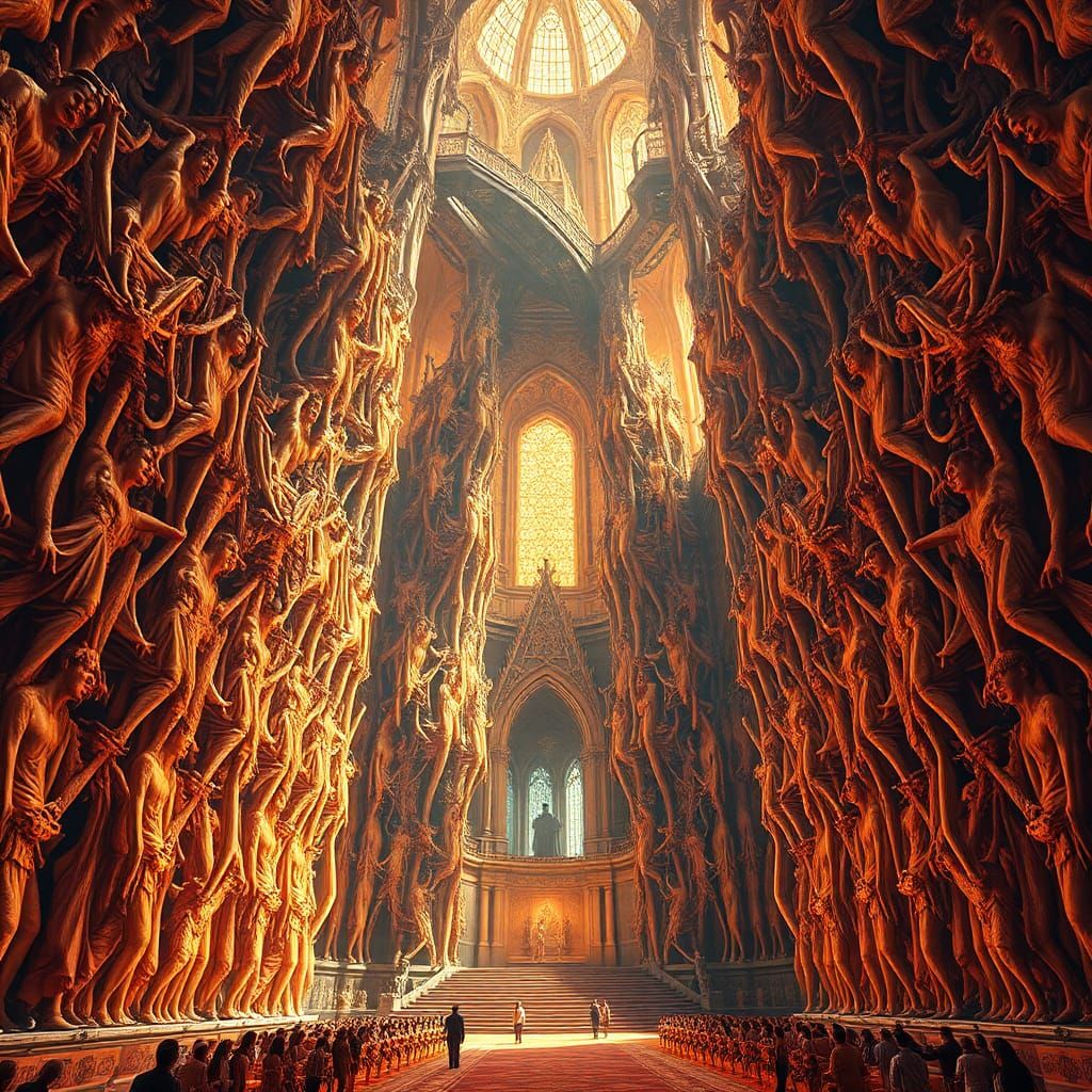 Majestic Church of Interconnected Human Figures