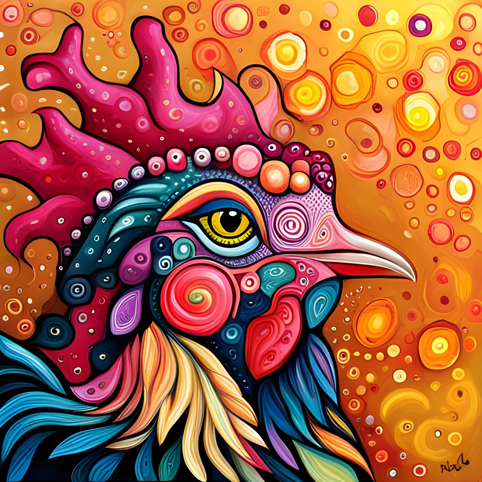Abstract Happy Chicken with Complementary Colors
