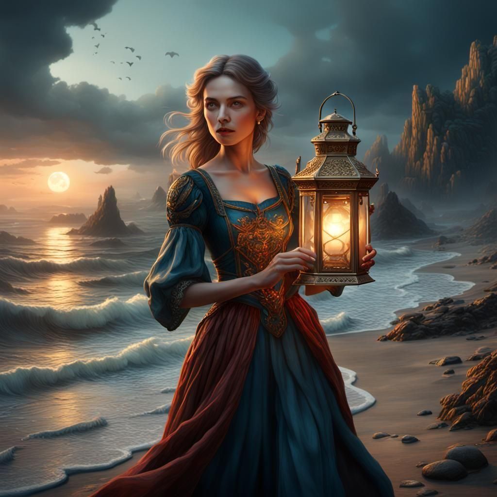 Woman with Lantern Searches for Love