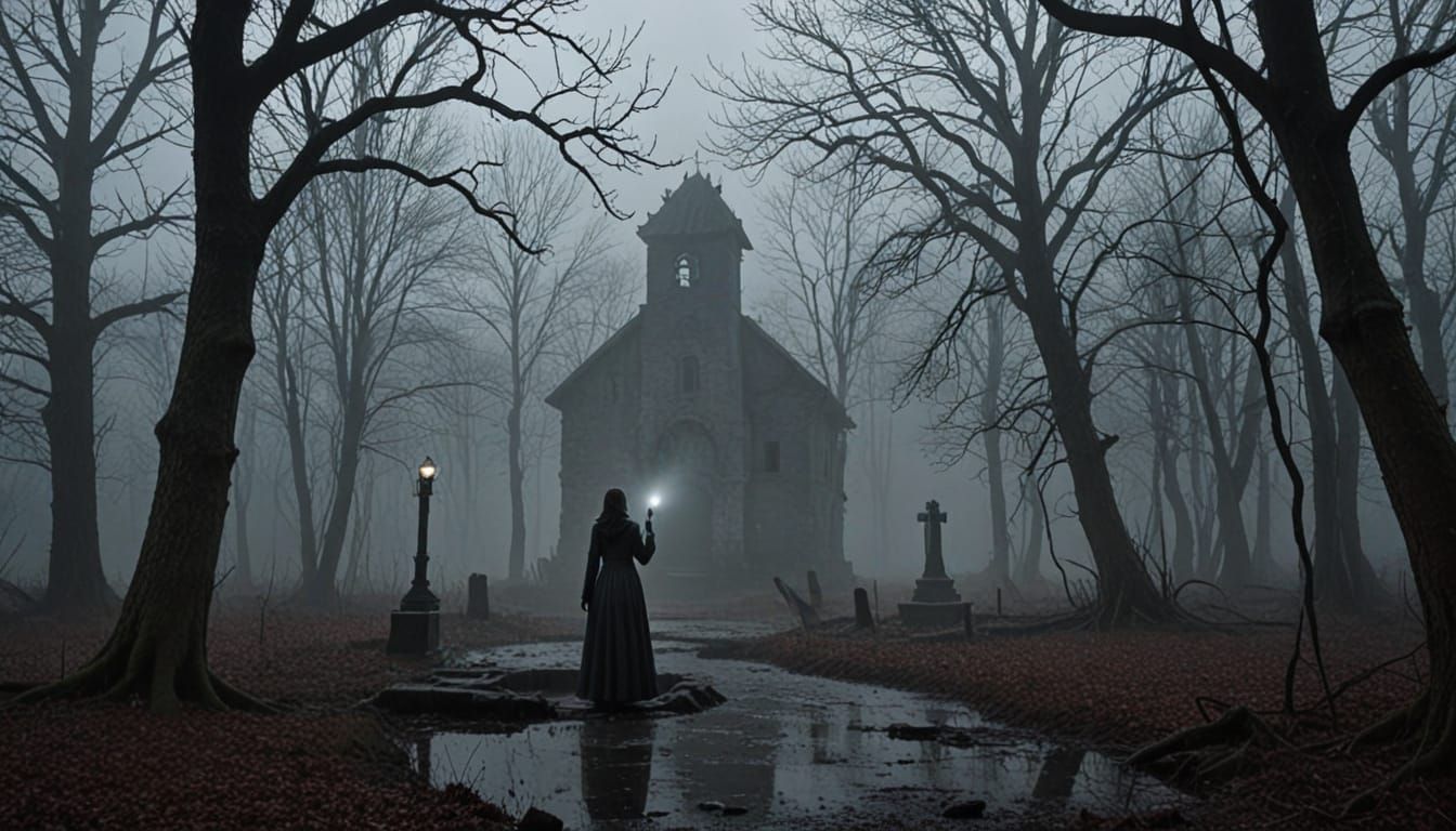 Eerie Forest Encounter in Gothic Horror Style