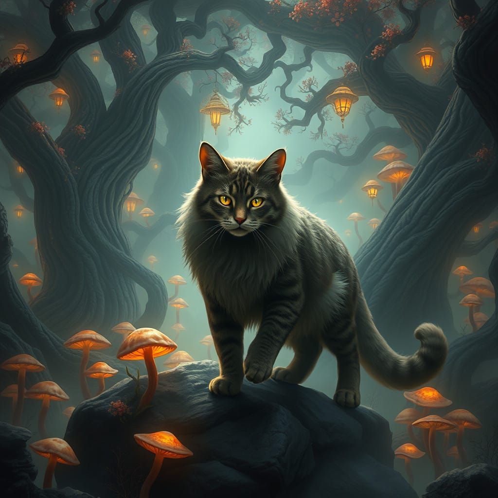 Regal Cat in Enchanted Fantasy Realm