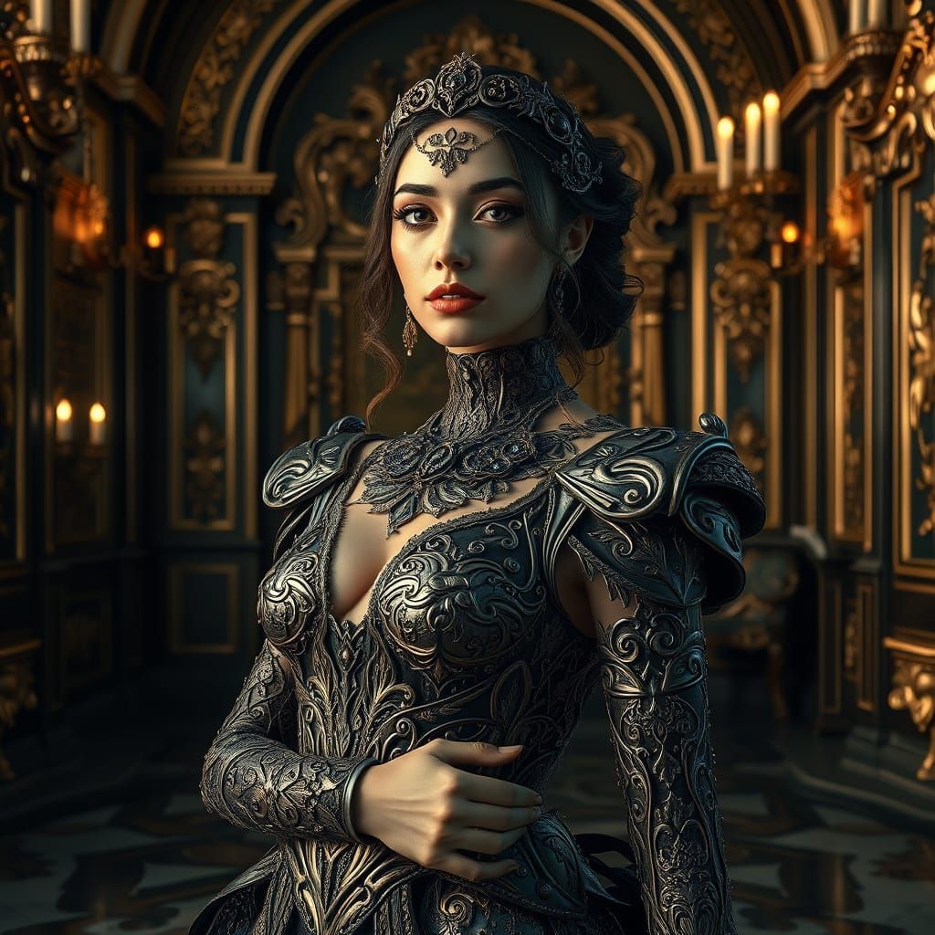 Baroque Goddess in Metallic Elegance