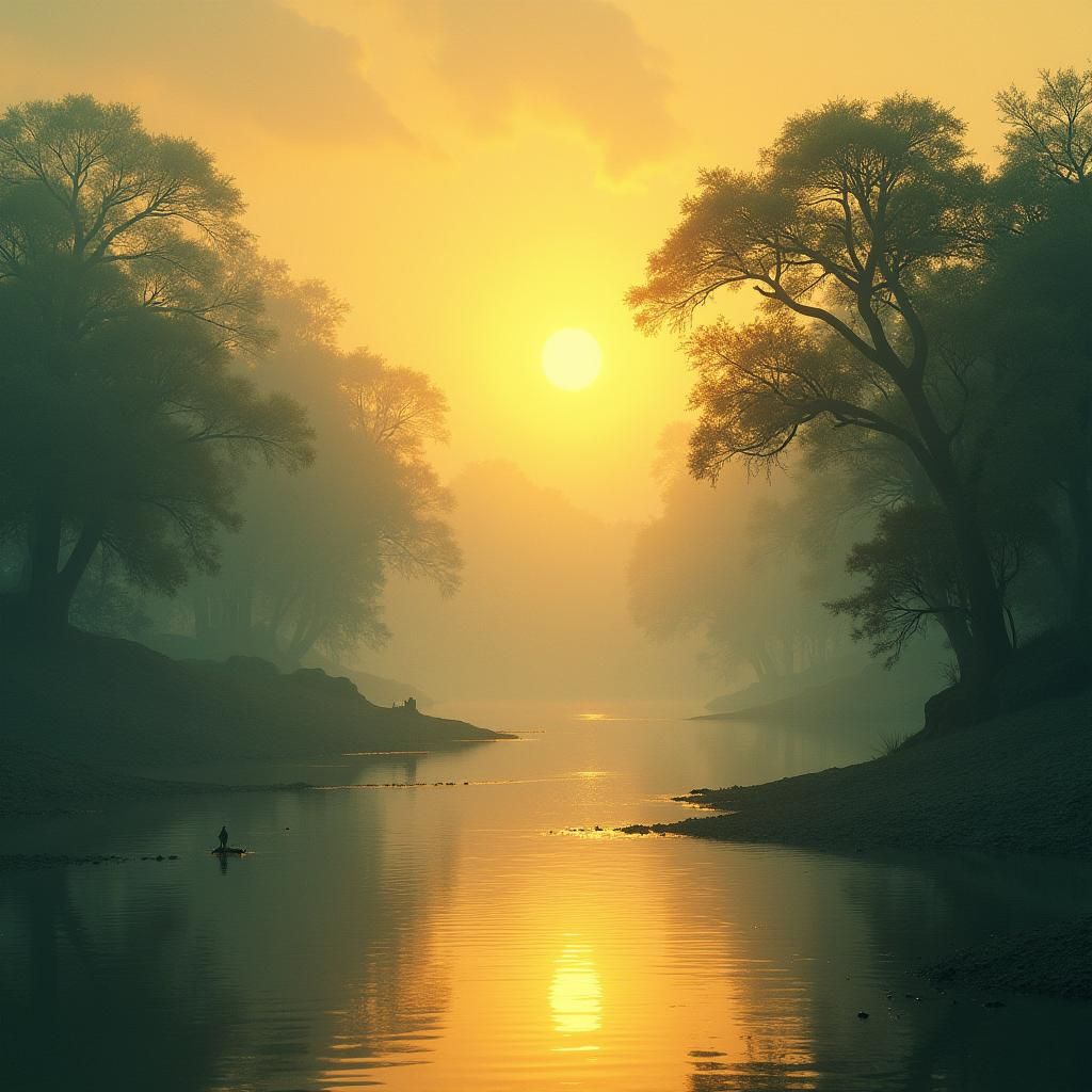 Mystical River Landscape in Ethereal Style