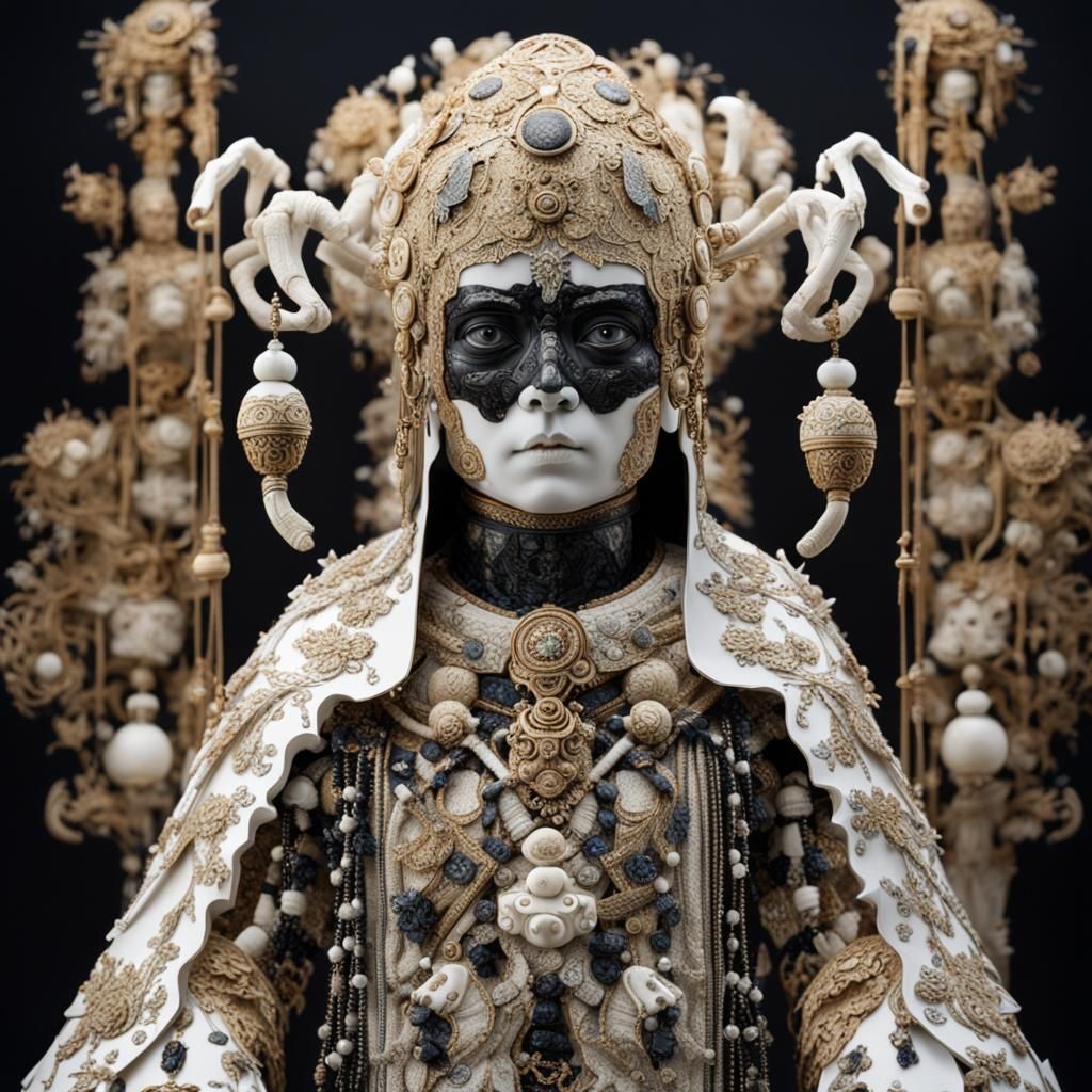 Ornate Obsidian Android in Embroidered Cloak, 8k