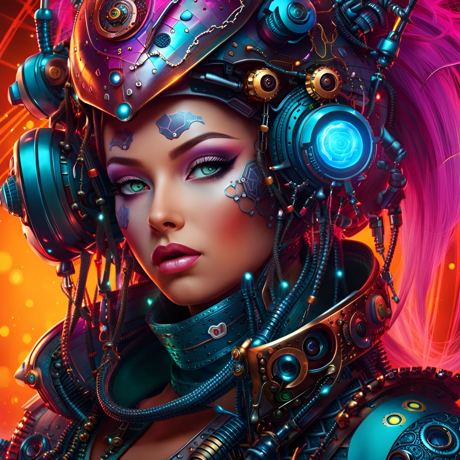 Robotic Space Pirate Goddess in Cyberpunk Style