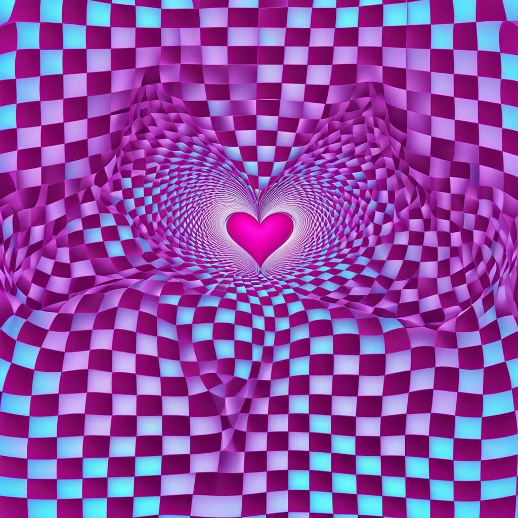 Abstract Checkerboard with Heart in Fractal Style
