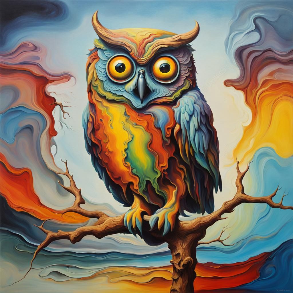 Surreal Colorful Owl in Salvador Dali Style