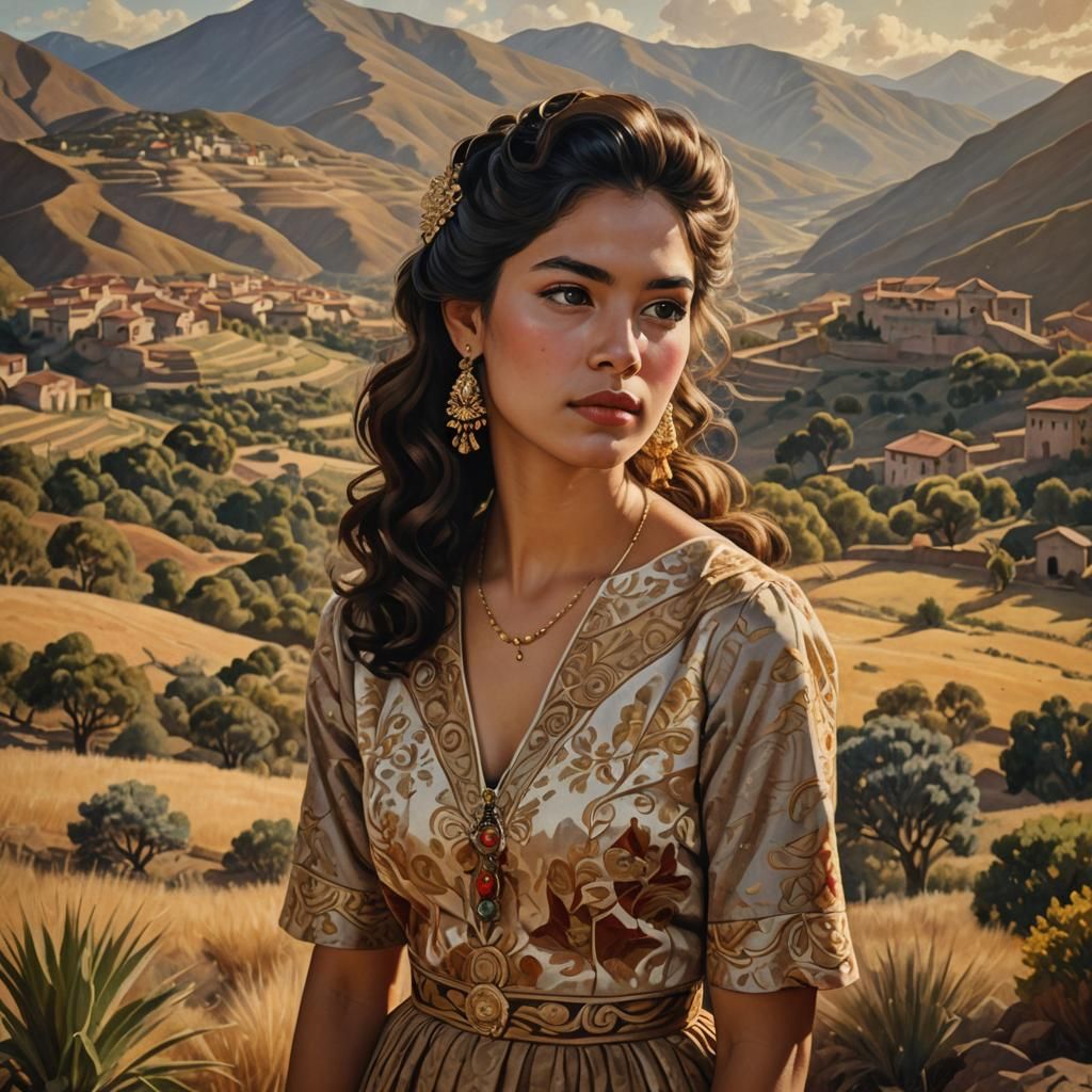 Chilean Woman Portrait in Latin American Realism Style