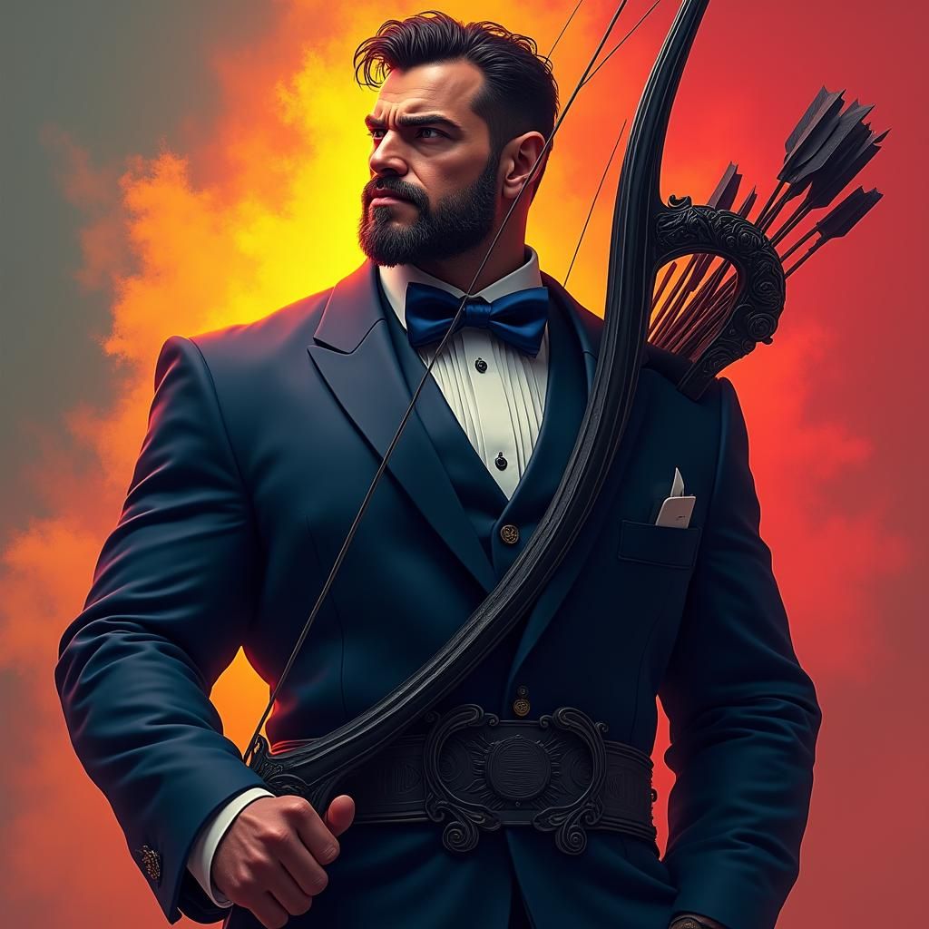 Confident Man in Tuxedo with Harp Bowtie