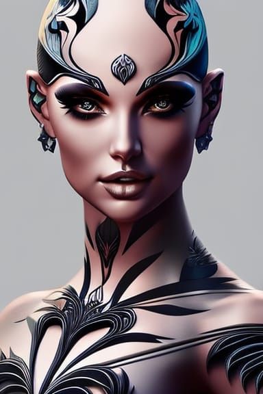 Tattooed Woman Portrait: Hyperdetailed Digital Art