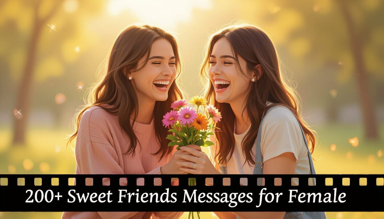 Two Friends Laughing in Sunlight, Receiving Flowers