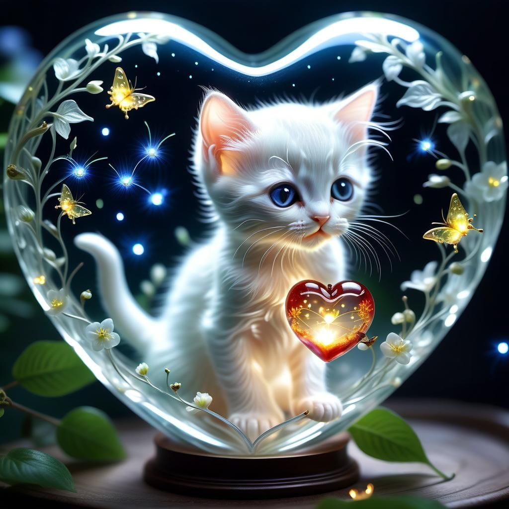 Kitten Playing in Glass Heart: Fairytale Aesthetic