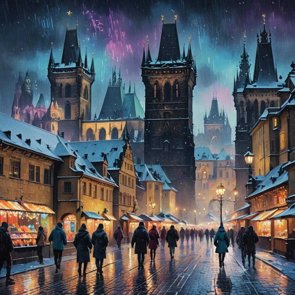 Cyberpunk Prague: Neon Lights on Charles Bridge